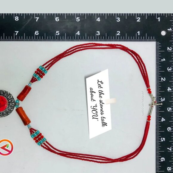 Beaded Multilayers Chain Necklace With Pendant, Ethnic Statement Necklaces - Picture 10 of 10